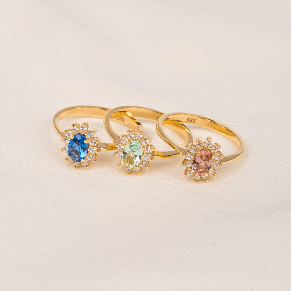 FasekGoldGÜMÜŞGümüş Yüzük - 1.05 Karat Safir Topaz 0.30 Karat Pırlanta (Signty) Taşlı Vintage 925 Ayar Gümüş Yüzük