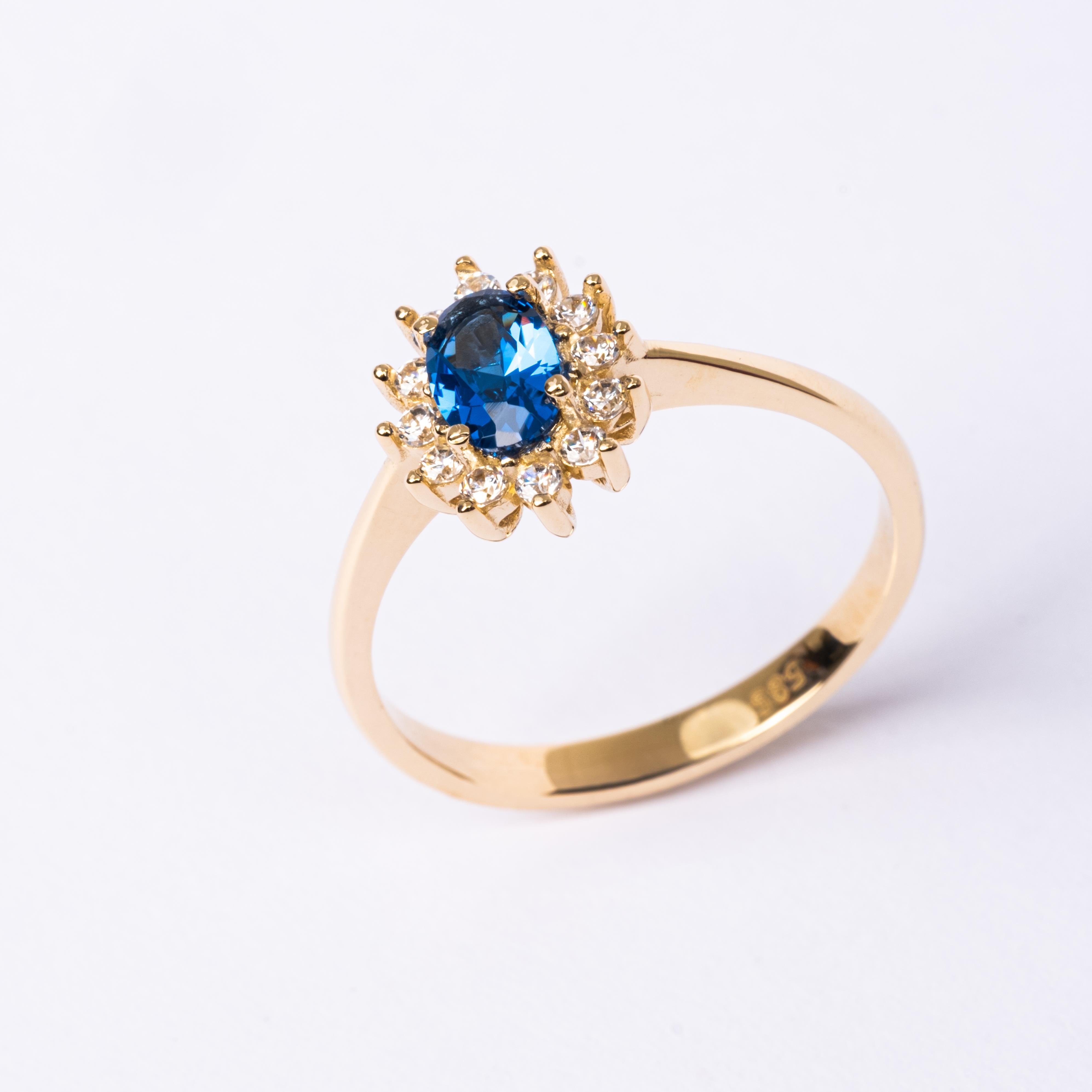 FasekGoldGÜMÜŞGümüş Yüzük - 1.05 Karat Safir Topaz 0.30 Karat Pırlanta (Signty) Taşlı Vintage 925 Ayar Gümüş Yüzük