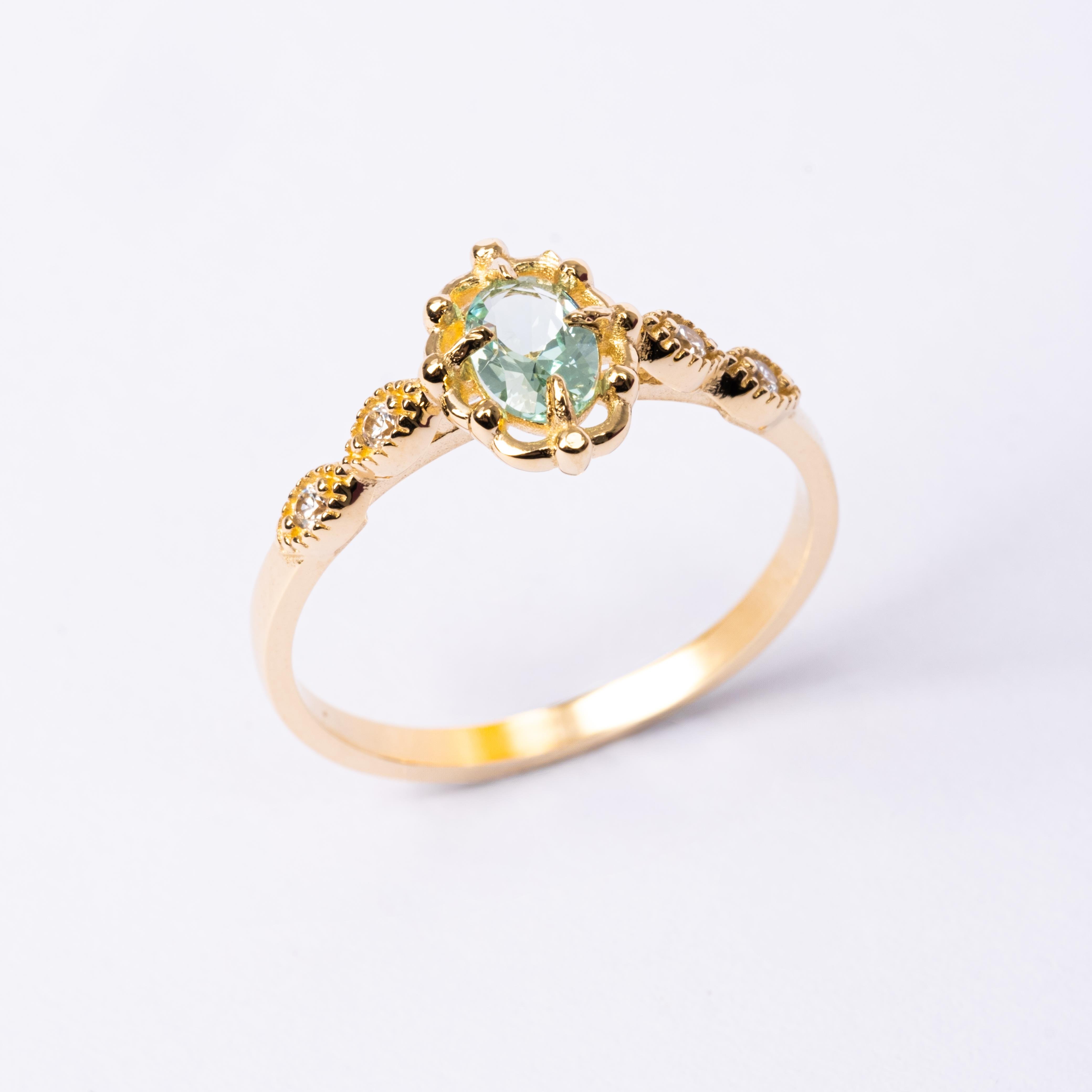 FasekGoldGÜMÜŞGümüş Yüzük - Green Topaz Taşlı Gelin Başı Tektaş 925 Ayar Gümüş Evlilik Teklifi Yüzüğü