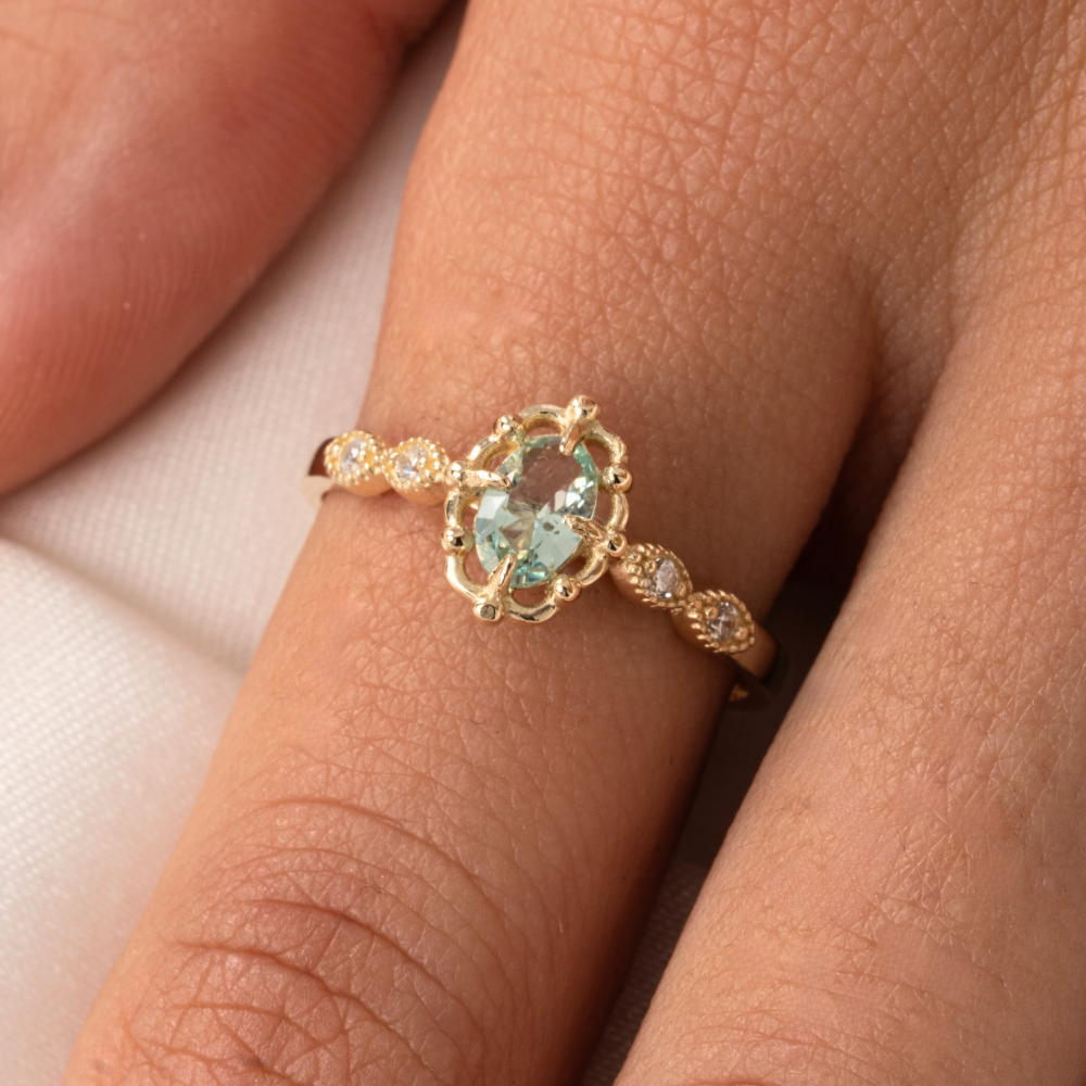 FasekGoldGÜMÜŞGümüş Yüzük - Green Topaz Taşlı Gelin Başı Tektaş 925 Ayar Gümüş Evlilik Teklifi Yüzüğü