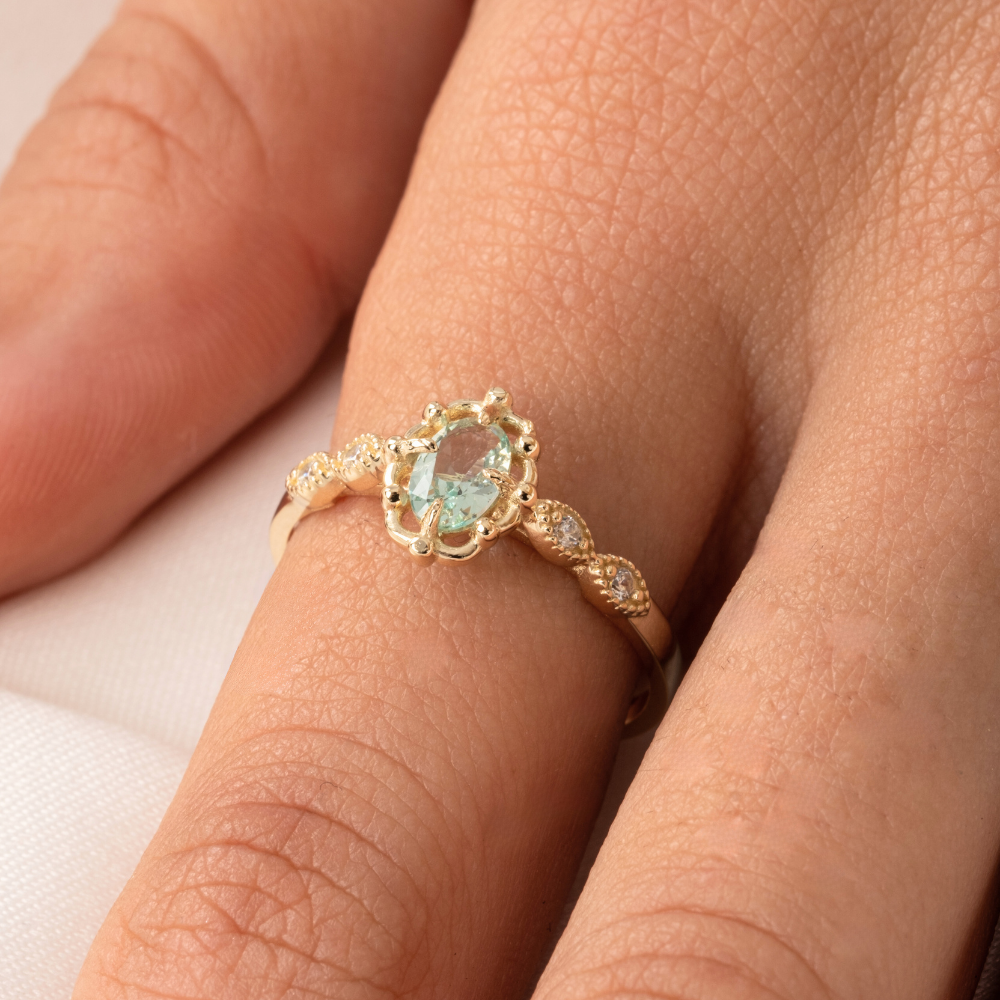 FasekGoldGÜMÜŞGümüş Yüzük - Green Topaz Taşlı Gelin Başı Tektaş 925 Ayar Gümüş Evlilik Teklifi Yüzüğü