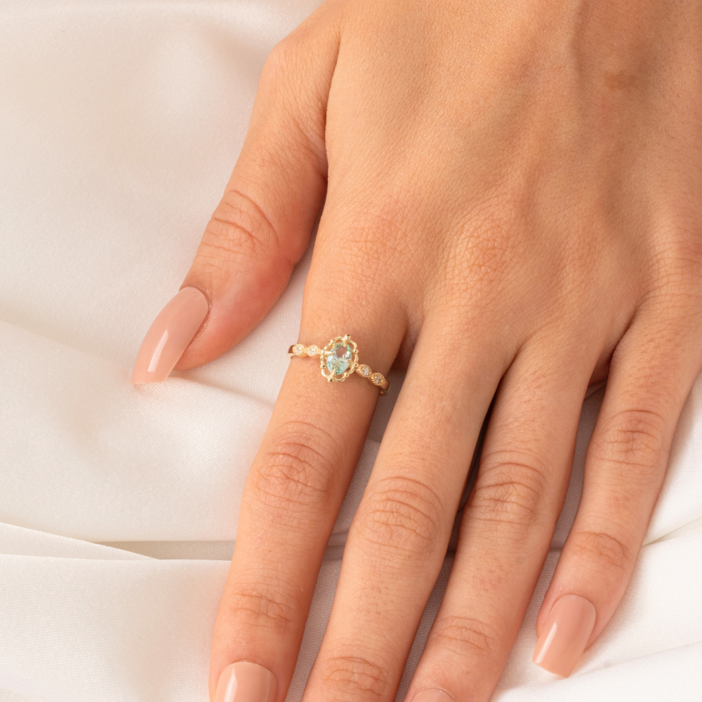 FasekGoldGÜMÜŞGümüş Yüzük - Green Topaz Taşlı Gelin Başı Tektaş 925 Ayar Gümüş Evlilik Teklifi Yüzüğü