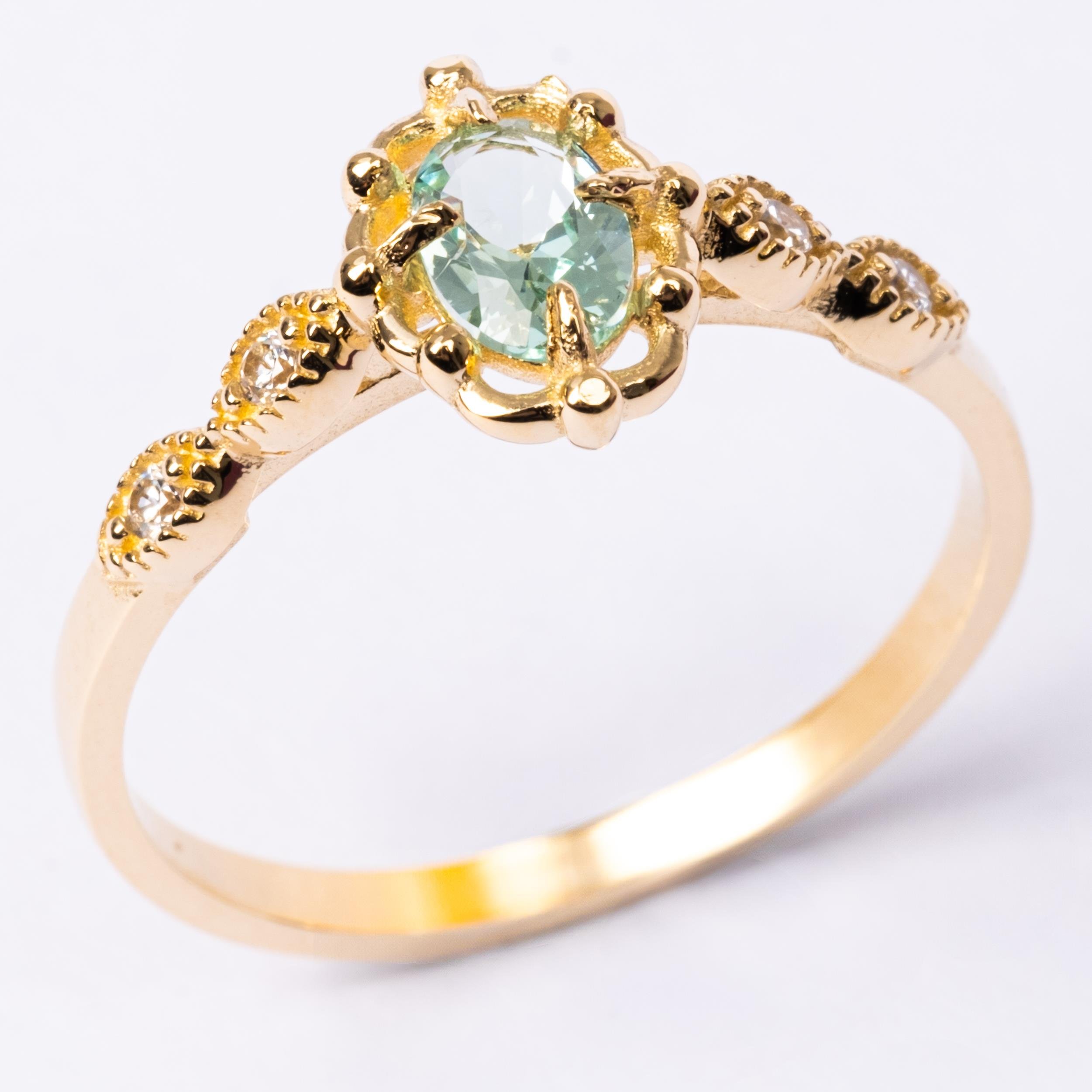FasekGoldGÜMÜŞGümüş Yüzük - Green Topaz Taşlı Gelin Başı Tektaş 925 Ayar Gümüş Evlilik Teklifi Yüzüğü