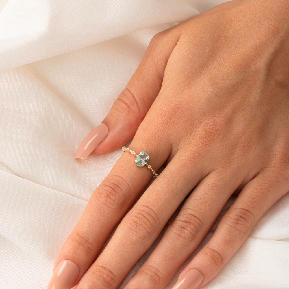 FasekGoldGÜMÜŞGümüş Yüzük - Green Topaz Taşlı Kadın Modern Tasarım 925 Ayar Gümüş Evlilik Teklifi Yüzüğü
