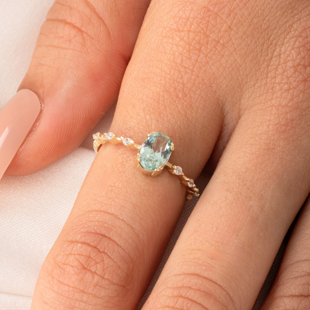 FasekGoldGÜMÜŞGümüş Yüzük - Green Topaz Taşlı Kadın Modern Tasarım 925 Ayar Gümüş Evlilik Teklifi Yüzüğü