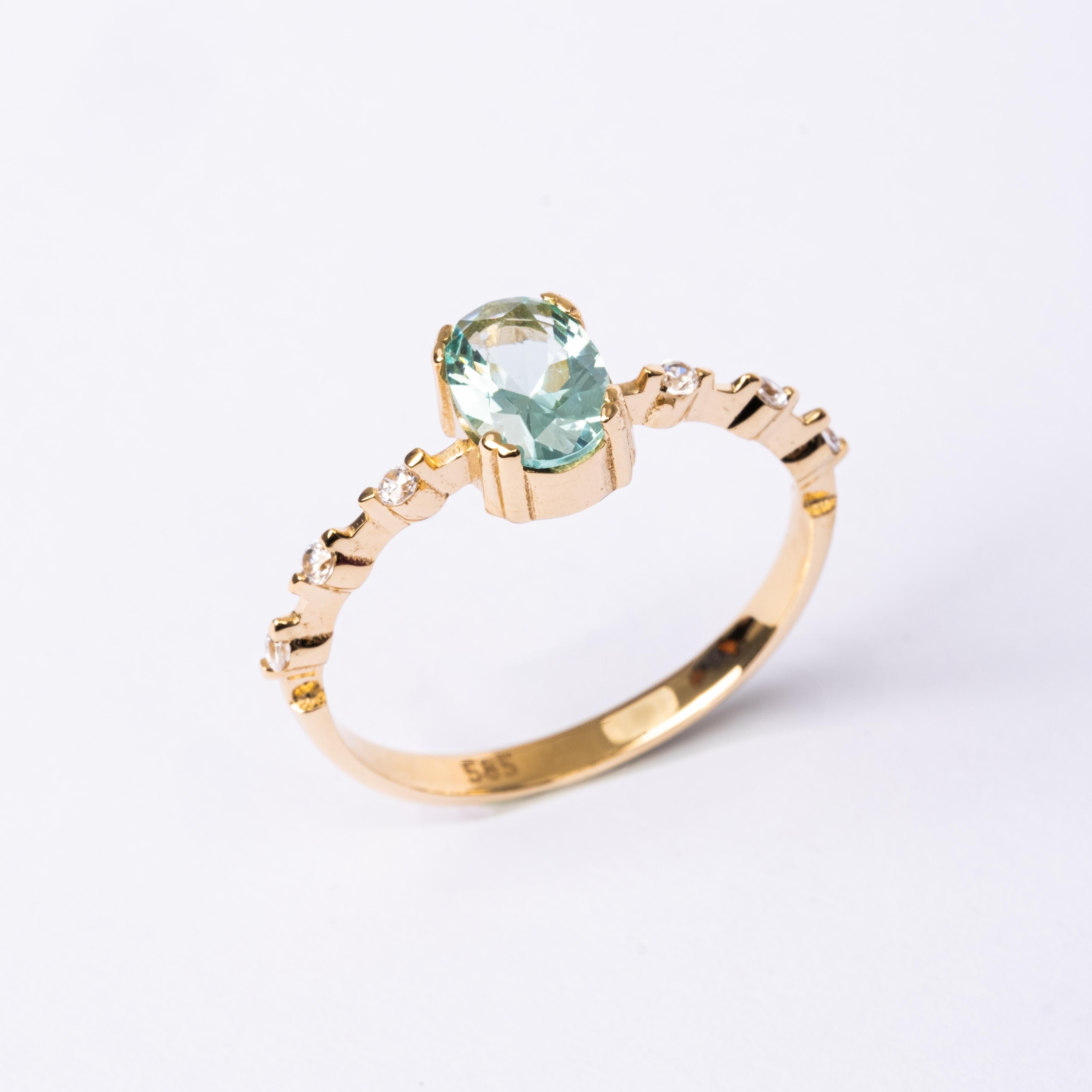 FasekGoldGÜMÜŞGümüş Yüzük - Green Topaz Taşlı Kadın Modern Tasarım 925 Ayar Gümüş Evlilik Teklifi Yüzüğü