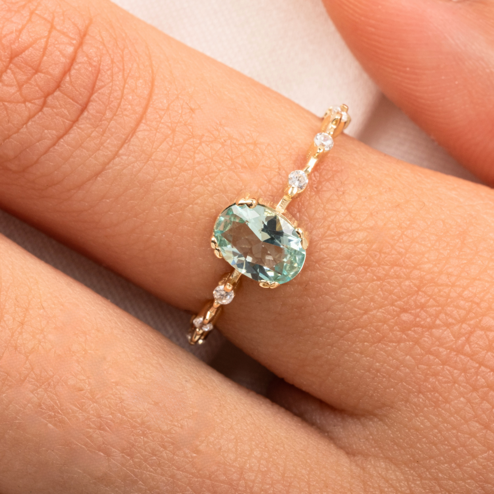 FasekGoldGÜMÜŞGümüş Yüzük - Green Topaz Taşlı Kadın Modern Tasarım 925 Ayar Gümüş Evlilik Teklifi Yüzüğü