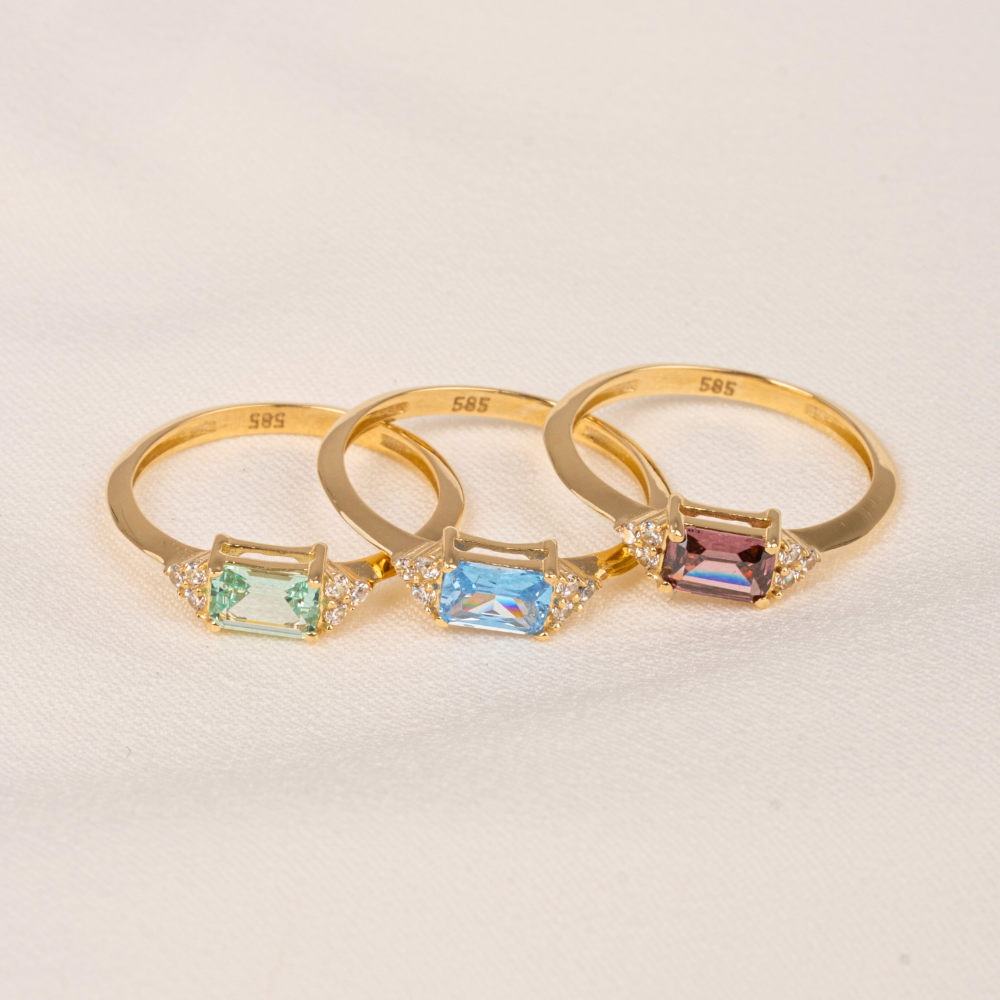 FasekGoldGÜMÜŞGümüş Yüzük - Green Topaz Taşlı Zümrüt Kesim Modern Tasarım 925 Ayar Gümüş Yüzük