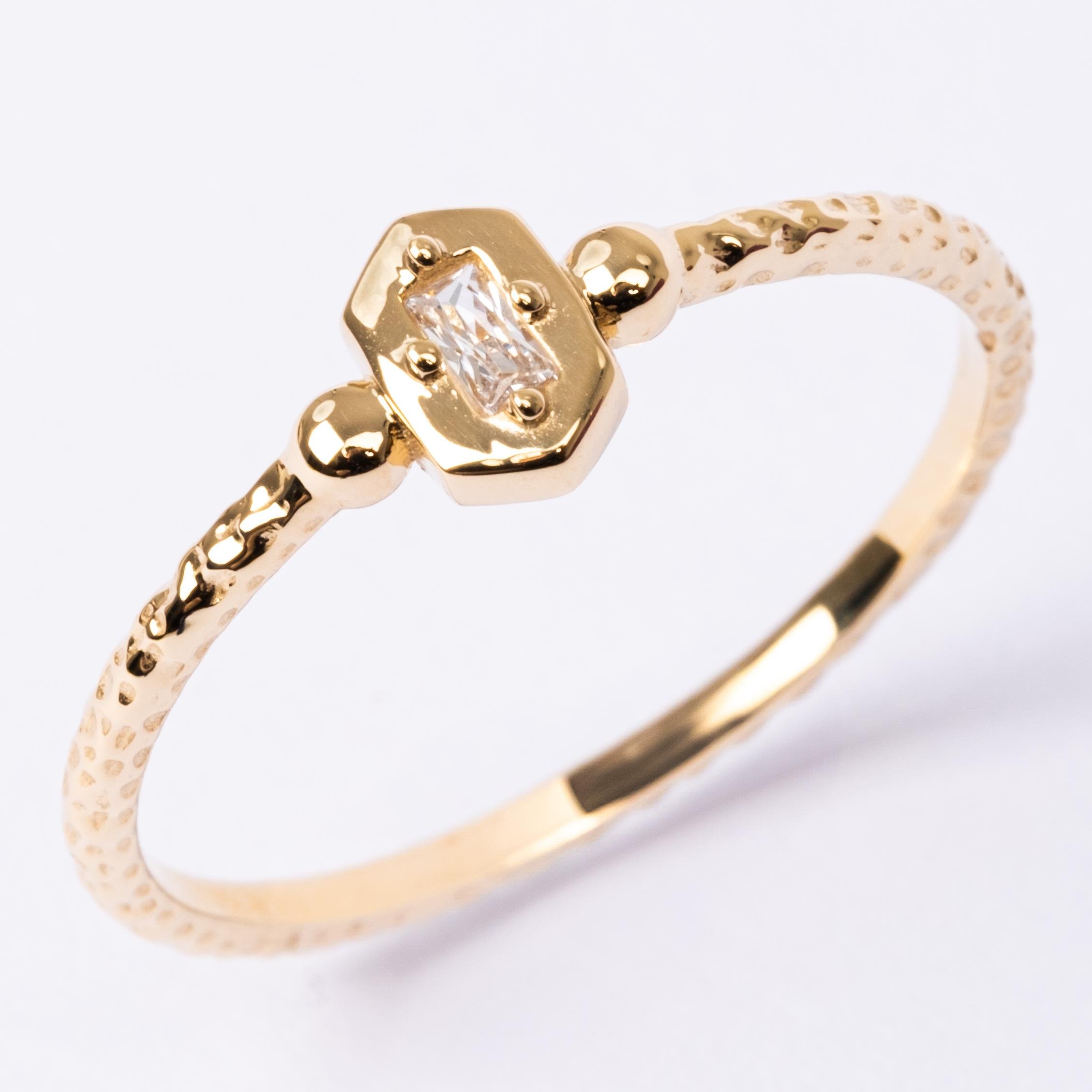 FasekGoldGÜMÜŞGümüş Yüzük - Mini Baget Swarovski Taşlı Minimal Özel Tasarım 925 Ayar Gümüş Yüzük