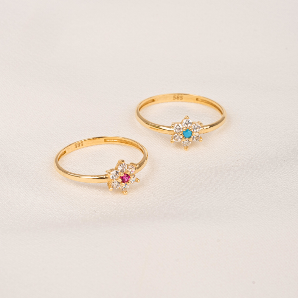 FasekGoldGÜMÜŞGümüş Yüzük - Mini Papatya Ruby Taşlı Minimal Tasarım 925 Ayar Gümüş Yüzük
