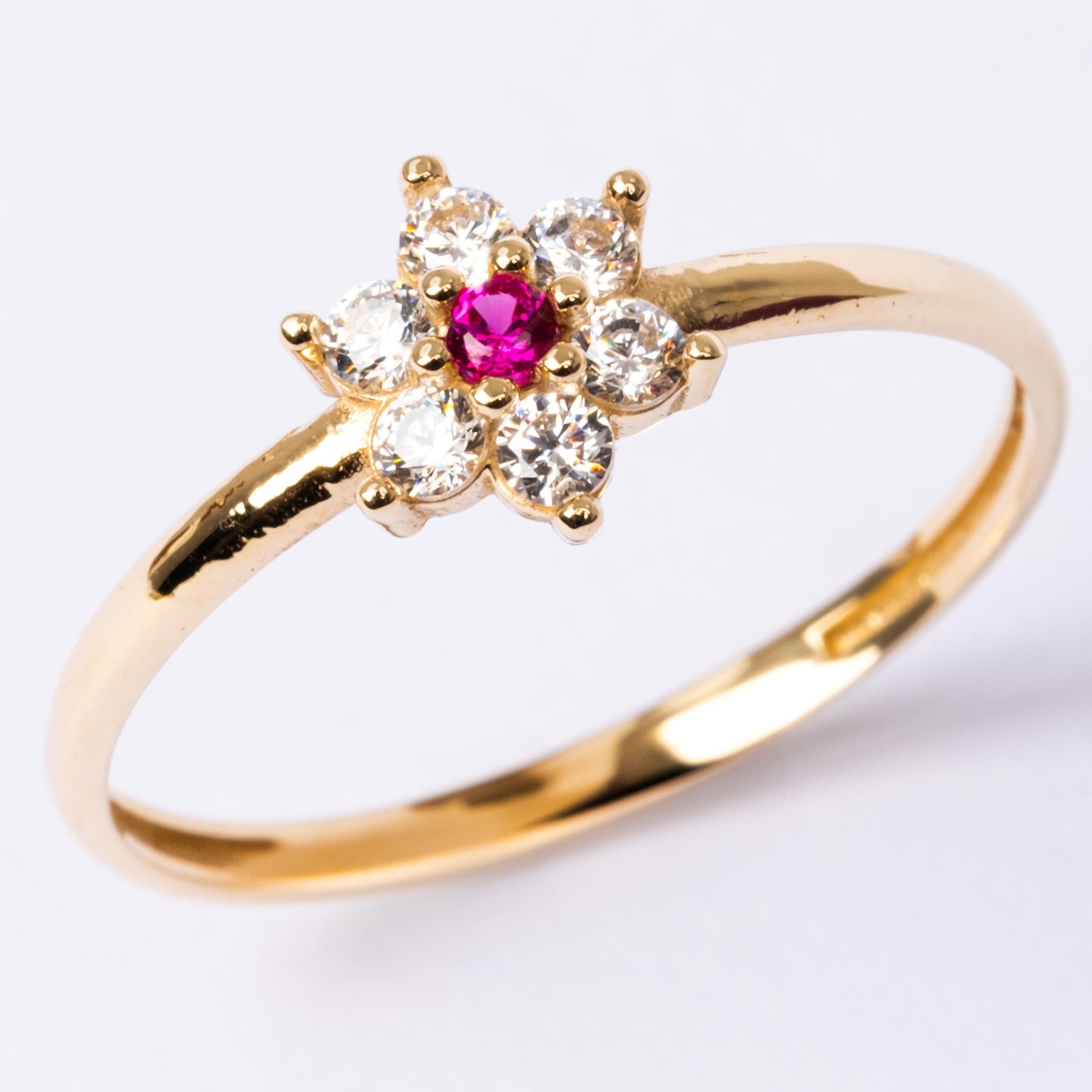 FasekGoldGÜMÜŞGümüş Yüzük - Mini Papatya Ruby Taşlı Minimal Tasarım 925 Ayar Gümüş Yüzük
