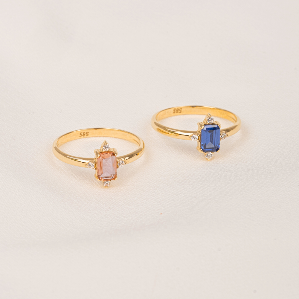 FasekGoldGÜMÜŞGümüş Yüzük - Octagon Kesim Safir Taşlı 0.95 Karat Pırlanta Montorü Şık 925 Ayar Gümüş Yüzük