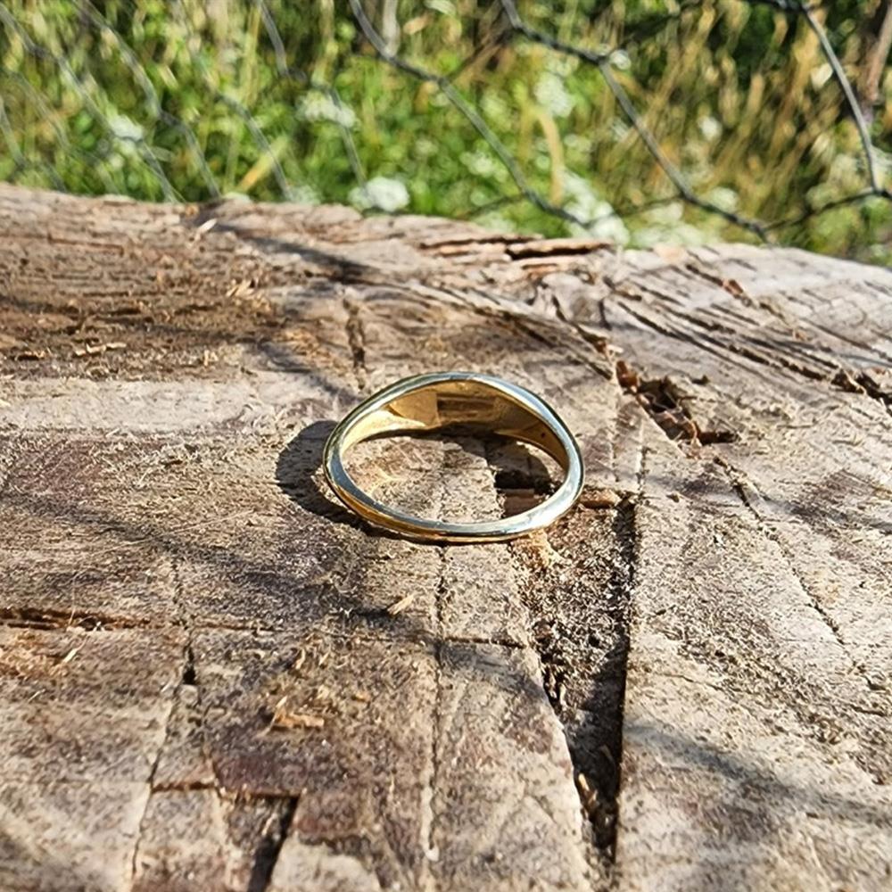 FasekGoldYÜZÜKLERMineli Altın Yüzük - 14 Ayar Altın Oval Mühür Turkuaz Mineli Kutup Yıldızı Minimal Taşsız Yüzük