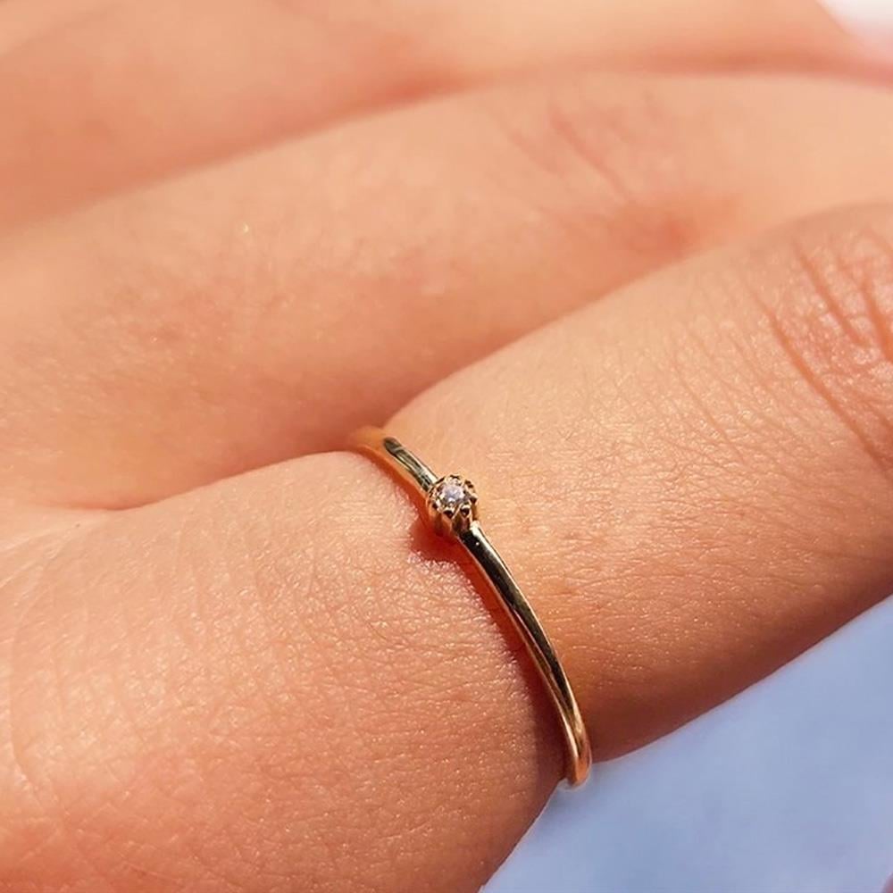 FasekGoldYÜZÜKLER0,05 CT Pırlanta (Signity) Taşlı Minimal İnce Tel 14 Ayar Altın Yüzük-Minimal Tektaş Altın Yüzük