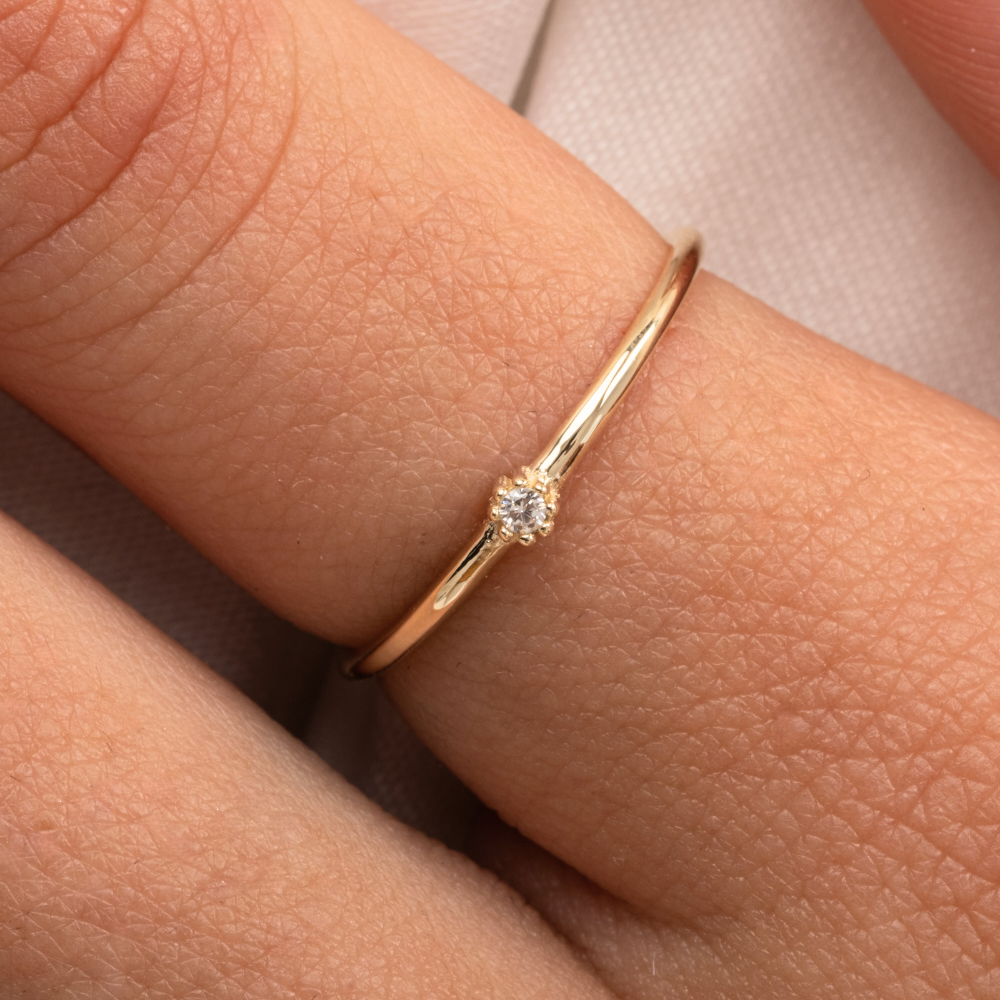 FasekGoldYÜZÜKLER0,05 CT Pırlanta (Signity) Taşlı Minimal İnce Tel 14 Ayar Altın Yüzük-Minimal Tektaş Altın Yüzük
