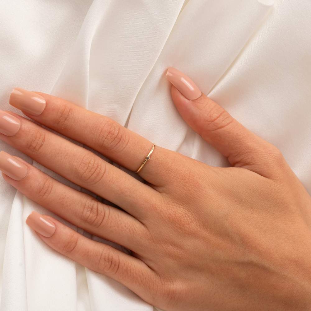 FasekGoldYÜZÜKLER0,05 CT Smoky Taşlı Minimal İnce Tel 14 Ayar Altın Yüzük-Minimal Tektaş Hediye 14 Ayar Altın Yüzük