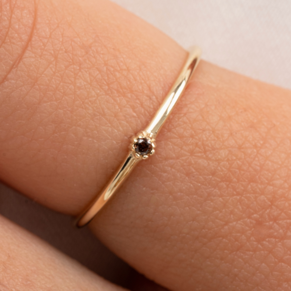 FasekGoldYÜZÜKLER0,05 CT Smoky Taşlı Minimal İnce Tel 14 Ayar Altın Yüzük-Minimal Tektaş Hediye 14 Ayar Altın Yüzük