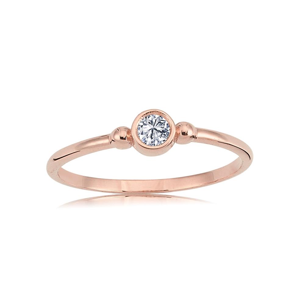 FasekGoldYÜZÜKLERMinimal Altın Yüzük - 14 Ayar Altın Güverseli 0.20 Karat Swarovski Taşlı Tektaş Yüzük - Eşe Yüzük