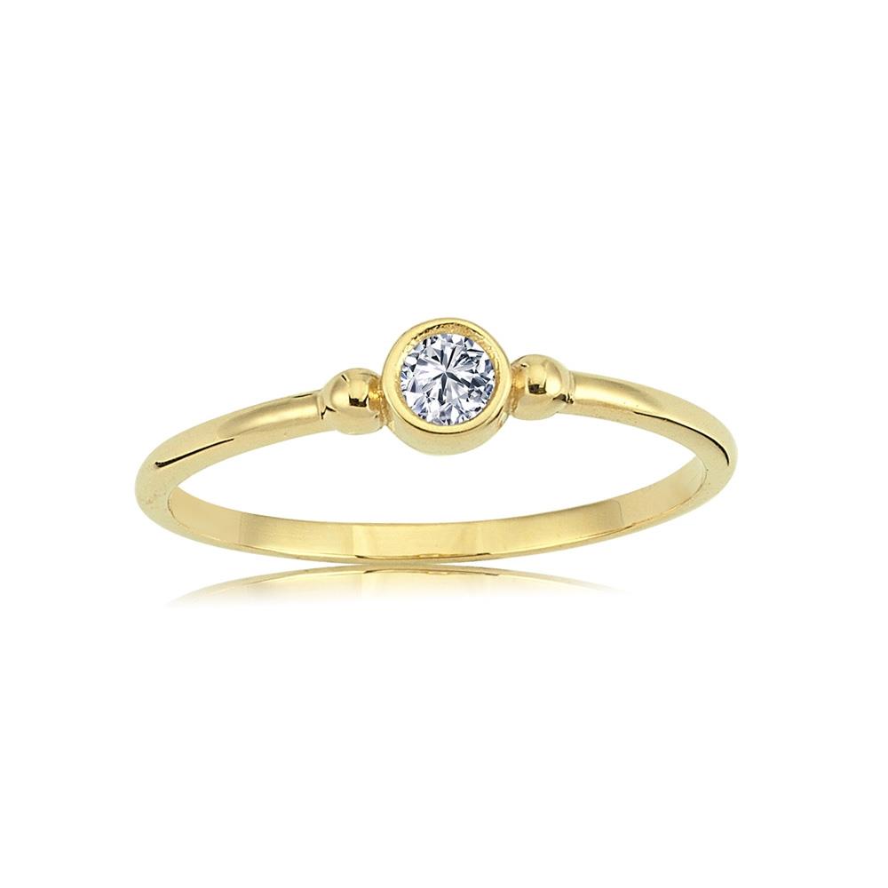 FasekGoldYÜZÜKLERMinimal Altın Yüzük - 14 Ayar Altın Güverseli 0.20 Karat Swarovski Taşlı Tektaş Yüzük - Eşe Yüzük
