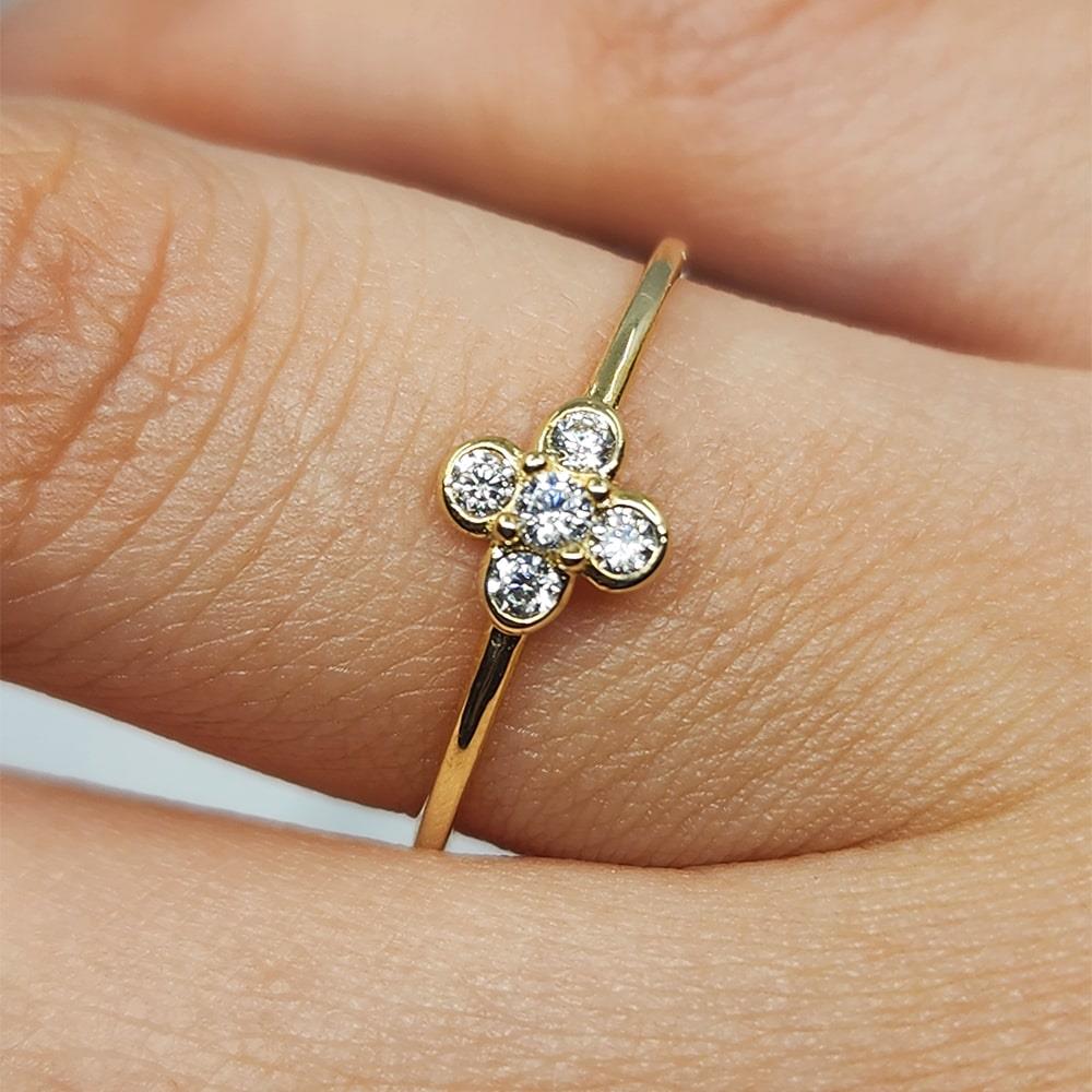 FasekGoldYÜZÜKLERMinimal Altın Yüzük - 14 Ayar Altın Minimal Papatya Swarovski Taşlı Yüzük - Papatya Altın Yüzük