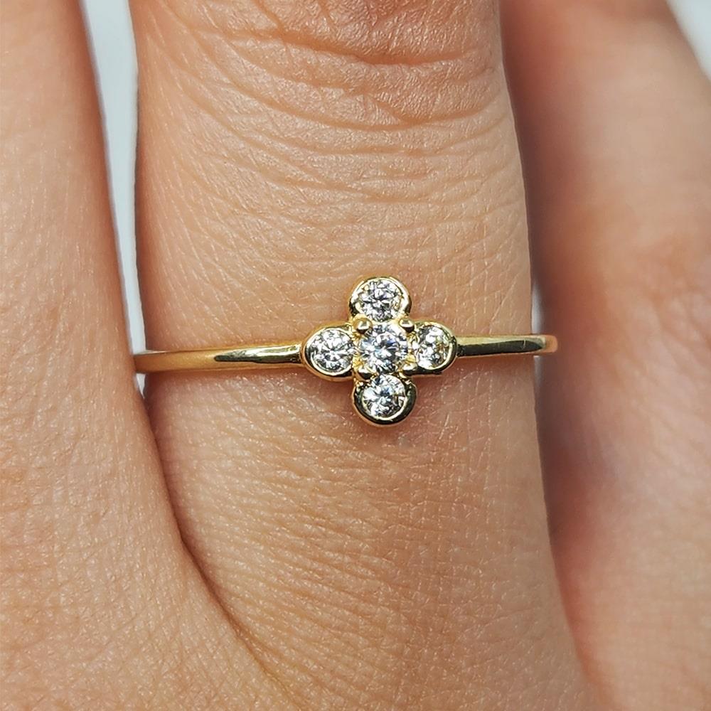FasekGoldYÜZÜKLERMinimal Altın Yüzük - 14 Ayar Altın Minimal Papatya Swarovski Taşlı Yüzük - Papatya Altın Yüzük