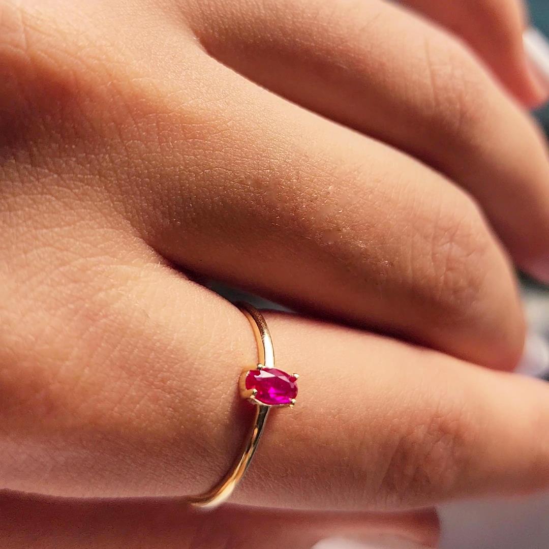 FasekGoldYÜZÜKLERMinimal Altın Yüzük - 14 Ayar Altın Oval Ruby Taşlı Minimal Tek Taş Yüzük - Tektaş Altın Yüzük