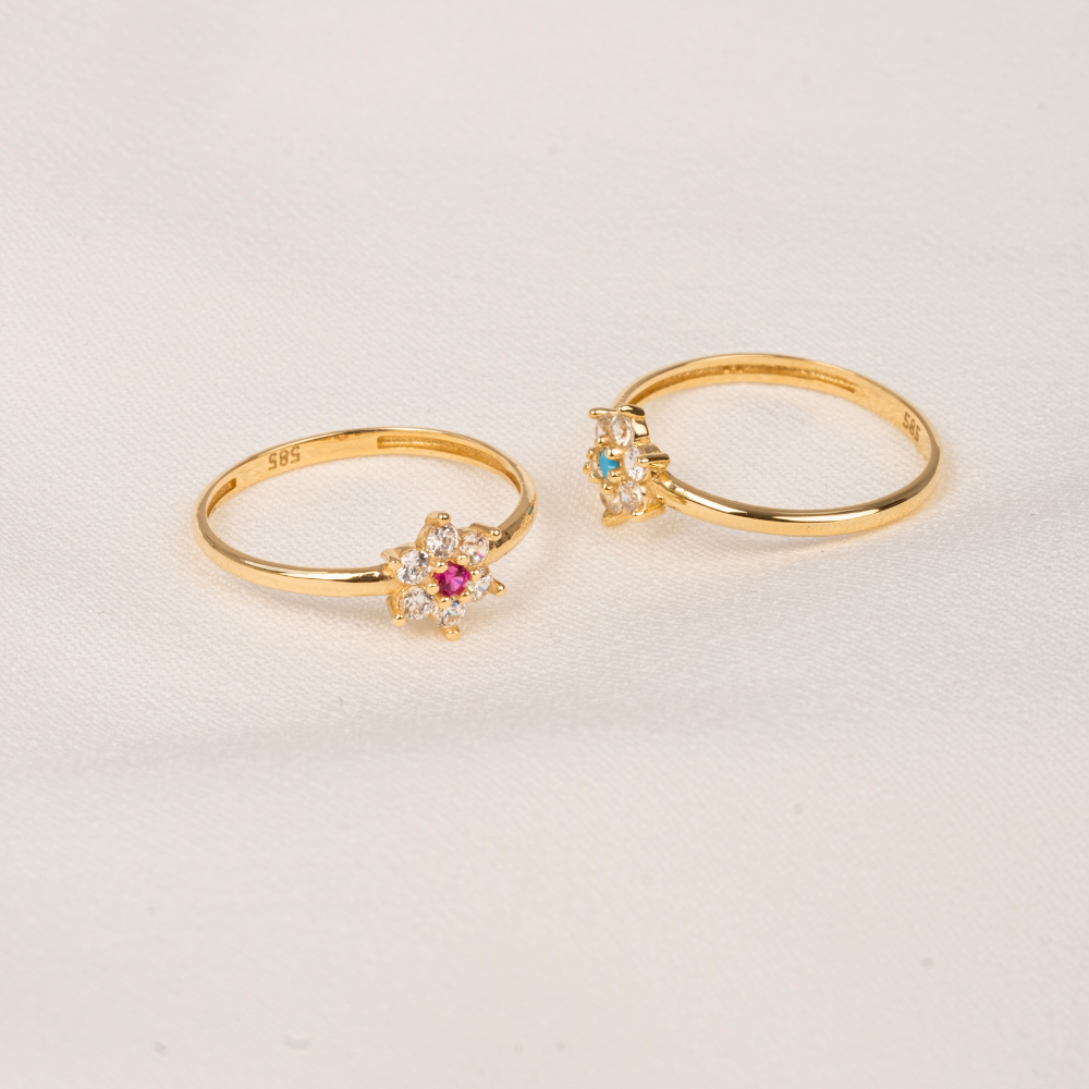 FasekGoldYÜZÜKLERMinimal Altın Yüzük - 14 Ayar Altın Papatya Ruby Taşlı Minimal Yüzük - Hediyelik Altın Yüzük