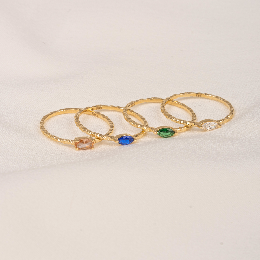 FasekGoldYÜZÜKLERMinimal Altın Yüzük - 14 Ayar Altın Swarovski Taşlı Minimal Gündelik Tektaş Yüzük