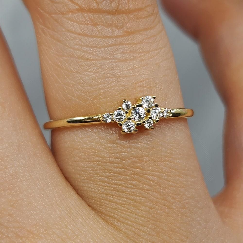 FasekGoldYÜZÜKLERMinimal Altın Yüzük - 14 Ayar Altın Swarovski Taşlı Minimal Yüzük - Hediyelik Altın Yüzük