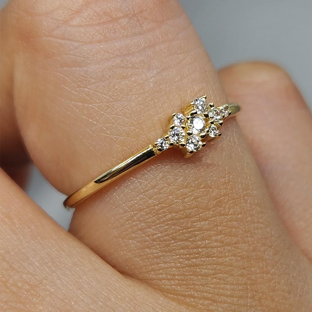 FasekGoldYÜZÜKLERMinimal Altın Yüzük - 14 Ayar Altın Swarovski Taşlı Minimal Yüzük - Hediyelik Altın Yüzük