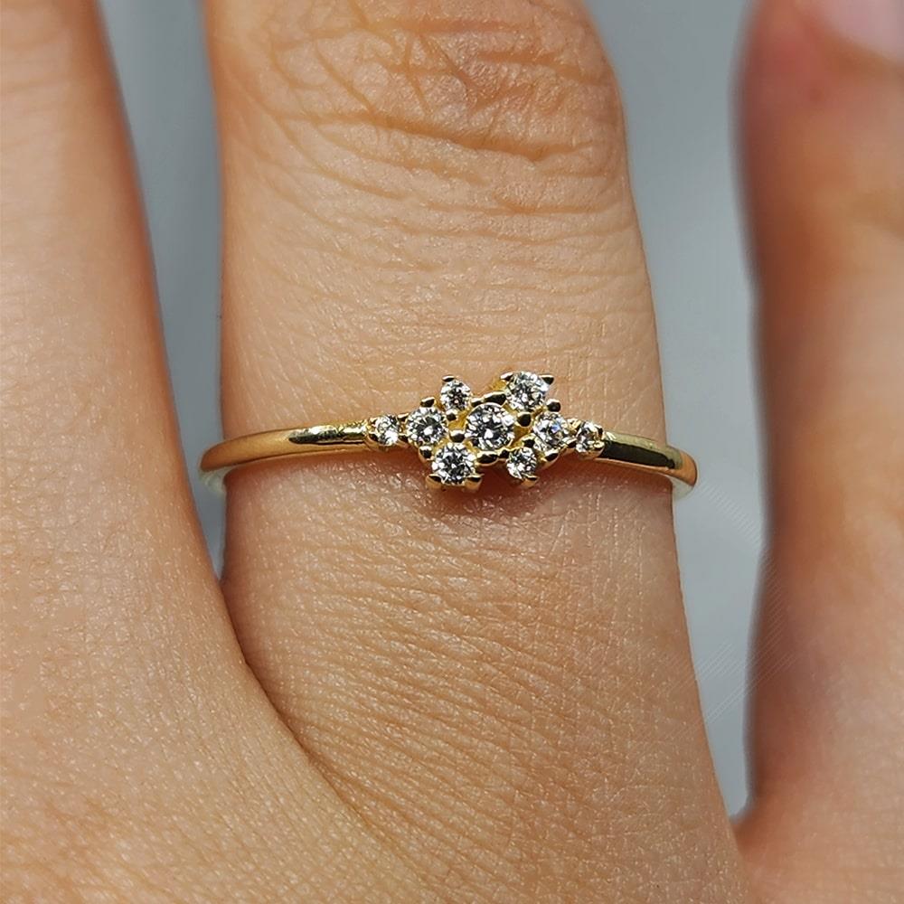 FasekGoldYÜZÜKLERMinimal Altın Yüzük - 14 Ayar Altın Swarovski Taşlı Minimal Yüzük - Hediyelik Altın Yüzük