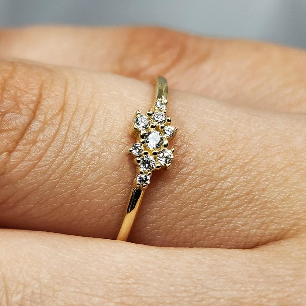 FasekGoldYÜZÜKLERMinimal Altın Yüzük - 14 Ayar Altın Swarovski Taşlı Minimal Yüzük - Hediyelik Altın Yüzük