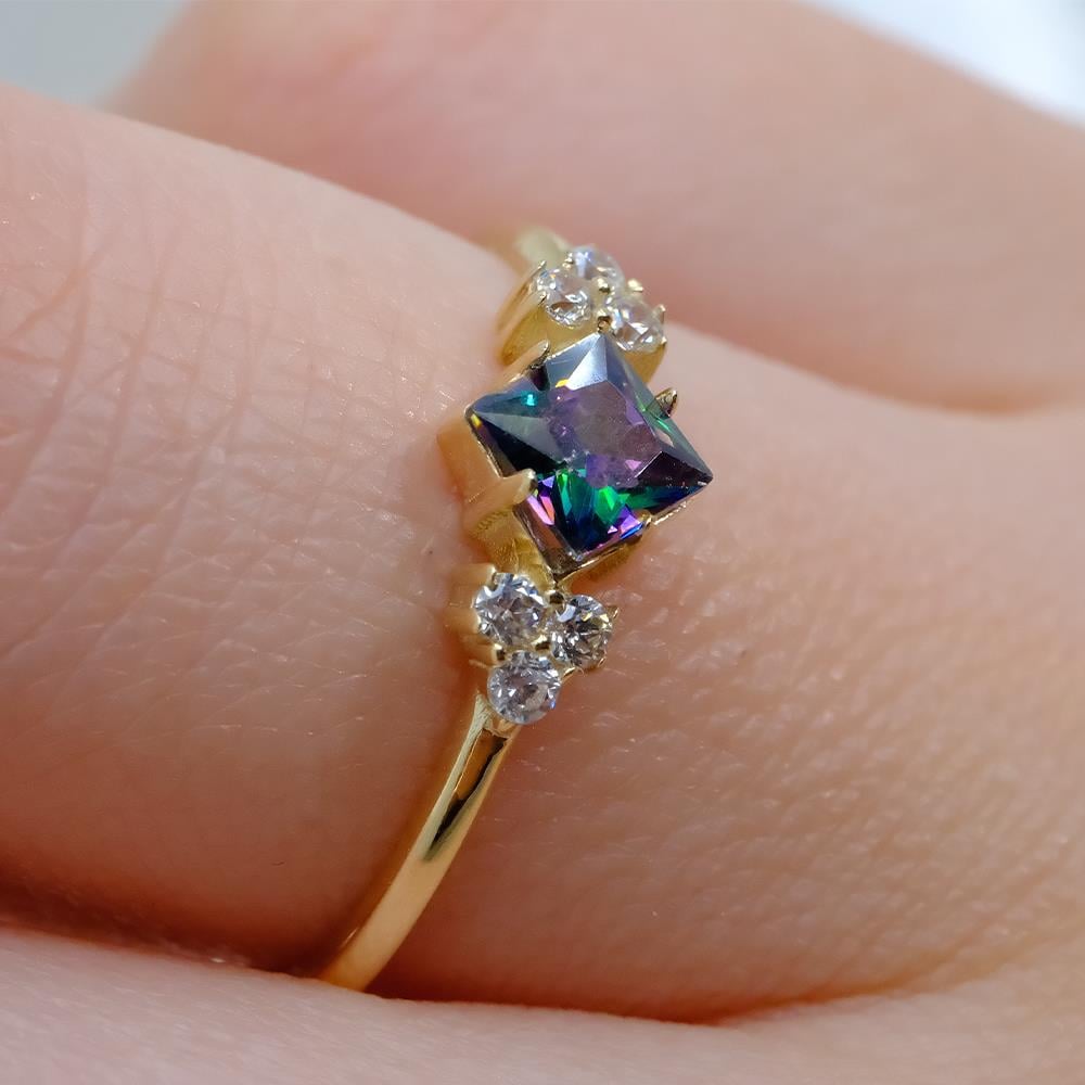 FasekGoldGÜMÜŞMistik Topaz Taşlı Caroline Alyans Yüzük-0.40 Karat Topaz Evlilik Teklifi 925 Ayar Gümüş Yüzük