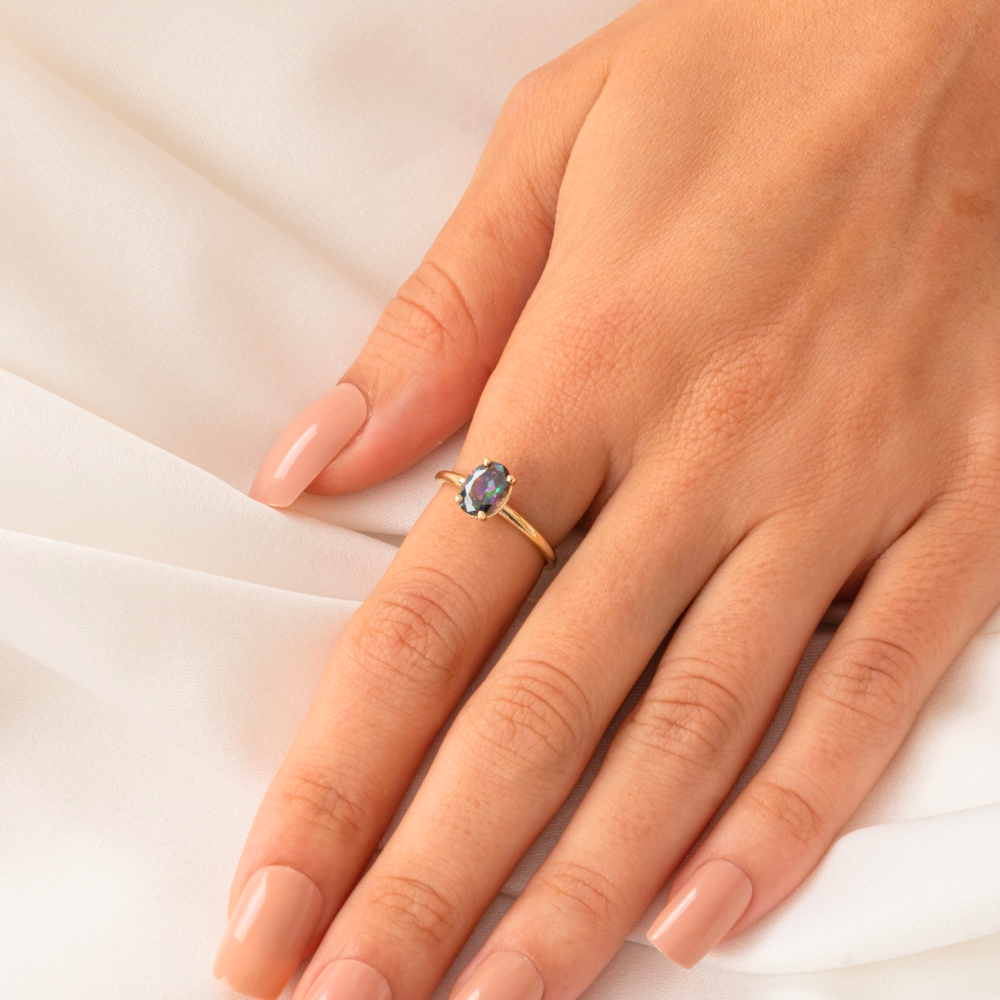 FasekGoldGÜMÜŞNikola 1.50 CT Mistik Topaz Tektaş 925 Ayar Gümüş Evlilik Teklifi Yüzüğü-Hediye Gümüş Tektaş Yüzük