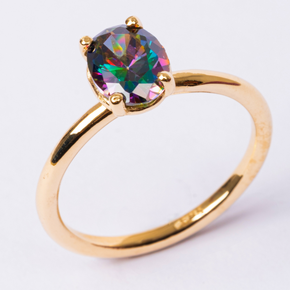 FasekGoldGÜMÜŞNikola 1.50 CT Mistik Topaz Tektaş 925 Ayar Gümüş Evlilik Teklifi Yüzüğü-Hediye Gümüş Tektaş Yüzük