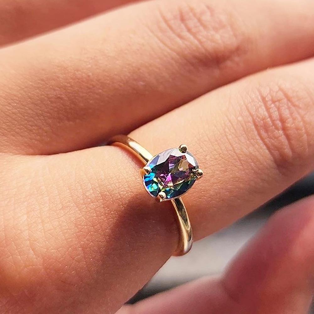 FasekGoldGÜMÜŞNikola 1.50 CT Mistik Topaz Tektaş 925 Ayar Gümüş Evlilik Teklifi Yüzüğü-Hediye Gümüş Tektaş Yüzük