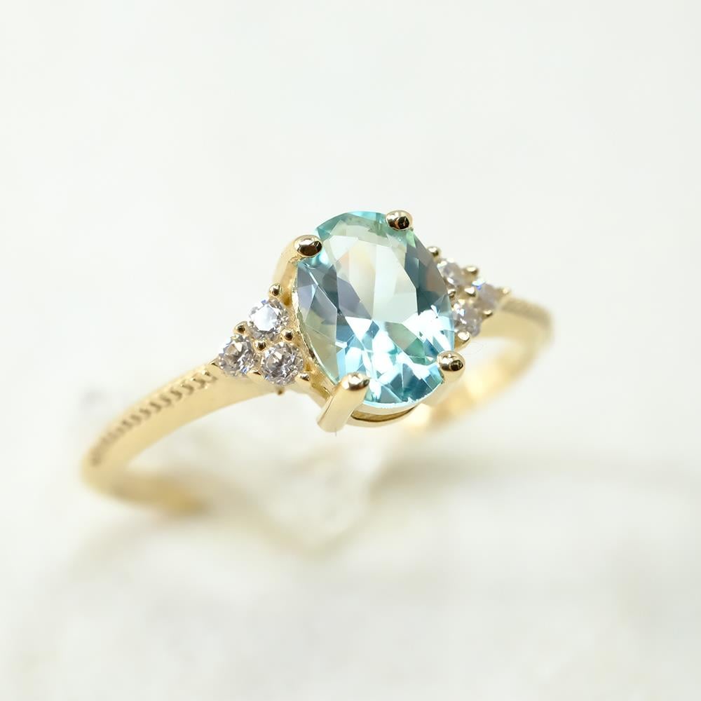 FasekGoldGÜMÜŞOval Kesim Blue Topaz Yan Zirkon Taşlı Modern Tasarım 925 Ayar Gümüş Kadın Yüzük Günlük-Hediyelik