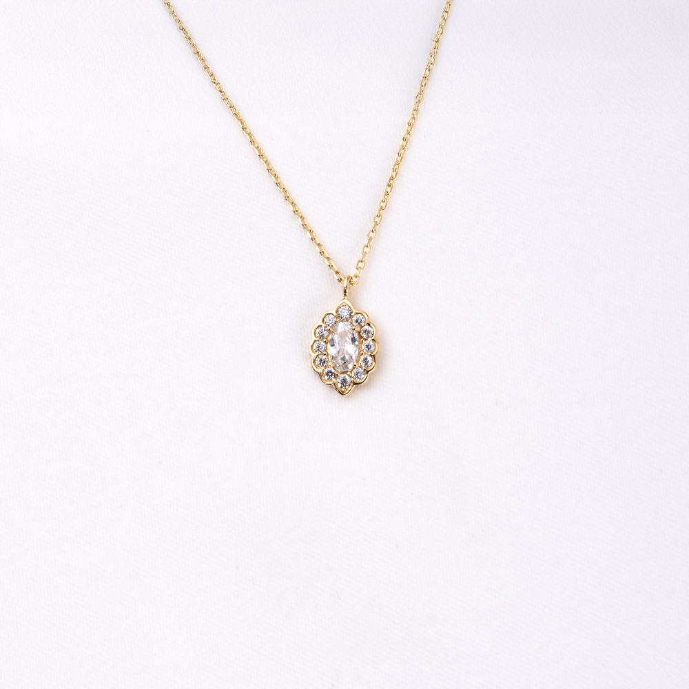 Fasek GoldKOLYELEROval Signity (Zirkon) Taşlı Modern Tasarım 14 Ayar Altın Kolye