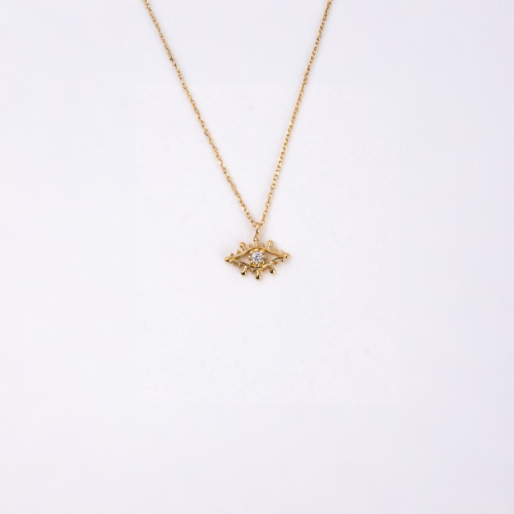 FasekGoldKOLYELERPırlanta Möntürü (Signity Swarovski) Taşlı Göz Tasarım 14 Ayar Altın Kolye-Minimal Göz Altın Kolye
