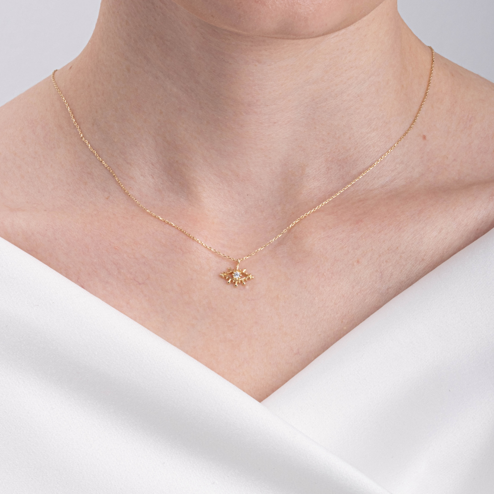 FasekGoldKOLYELERPırlanta Möntürü (Signity Swarovski) Taşlı Göz Tasarım 14 Ayar Altın Kolye-Minimal Göz Altın Kolye
