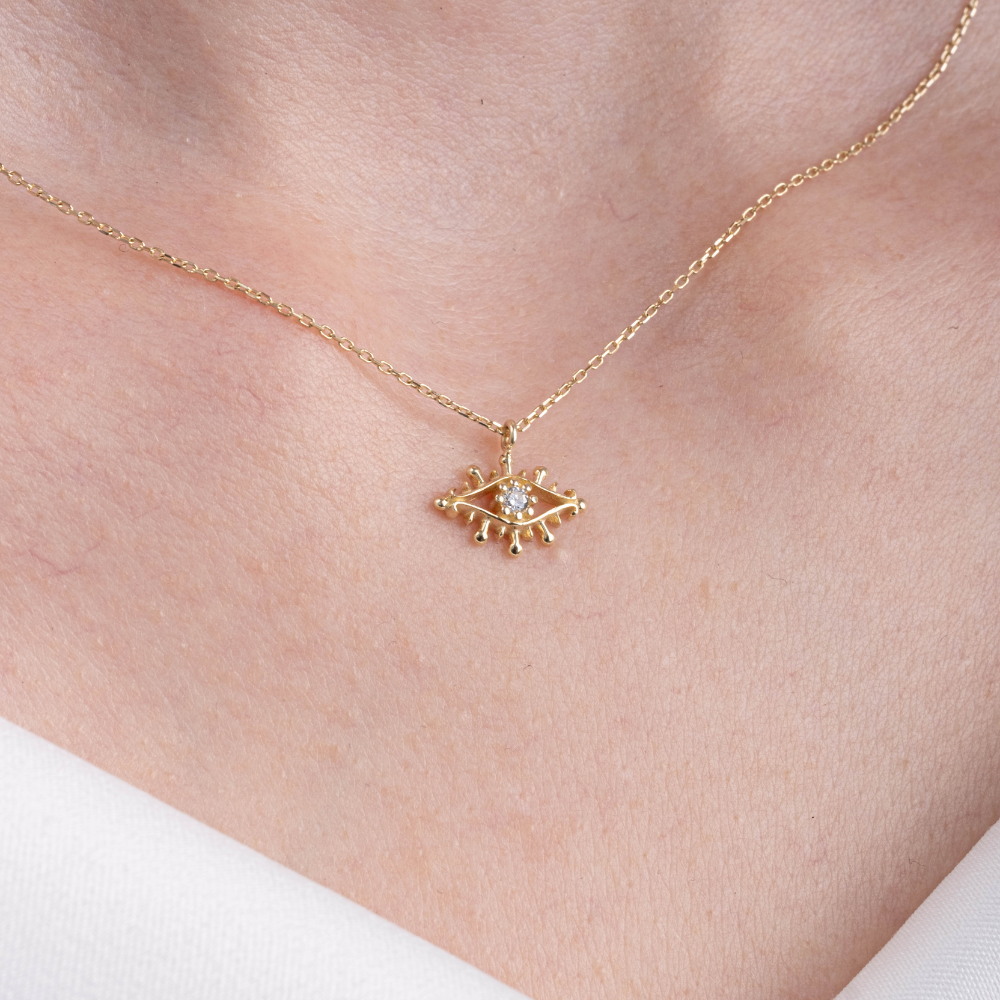 FasekGoldKOLYELERPırlanta Möntürü (Signity Swarovski) Taşlı Göz Tasarım 14 Ayar Altın Kolye-Minimal Göz Altın Kolye