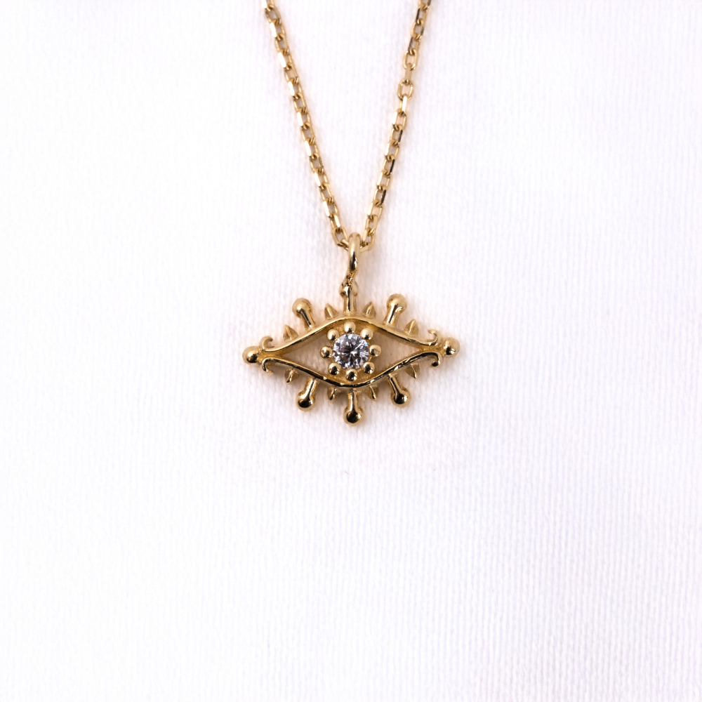FasekGoldKOLYELERPırlanta Möntürü (Signity Swarovski) Taşlı Göz Tasarım 14 Ayar Altın Kolye-Minimal Göz Altın Kolye