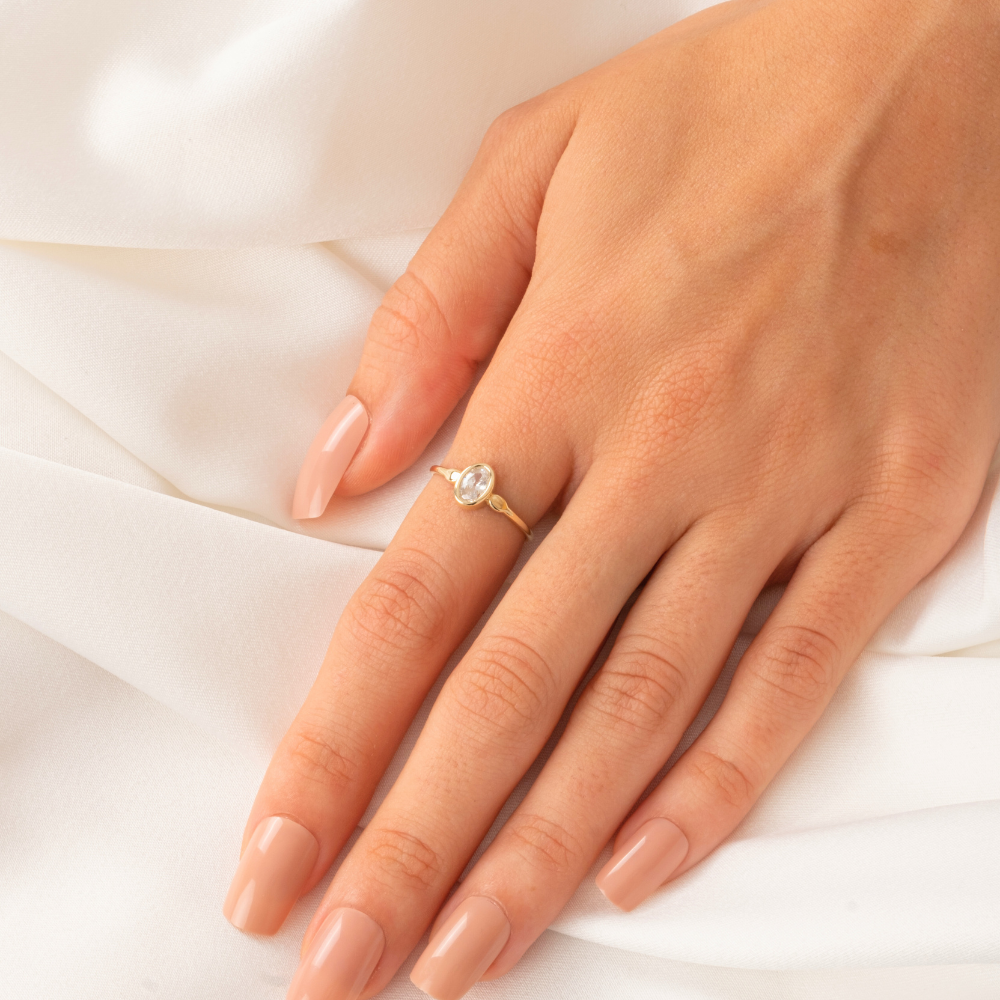FasekGoldGÜMÜŞSignity Swarovski Taşlı Tek Taş Evlilik Teklifi Yüzüğü-0.90 Karat Kristal Opal 925 Ayar Gümüş Yüzük