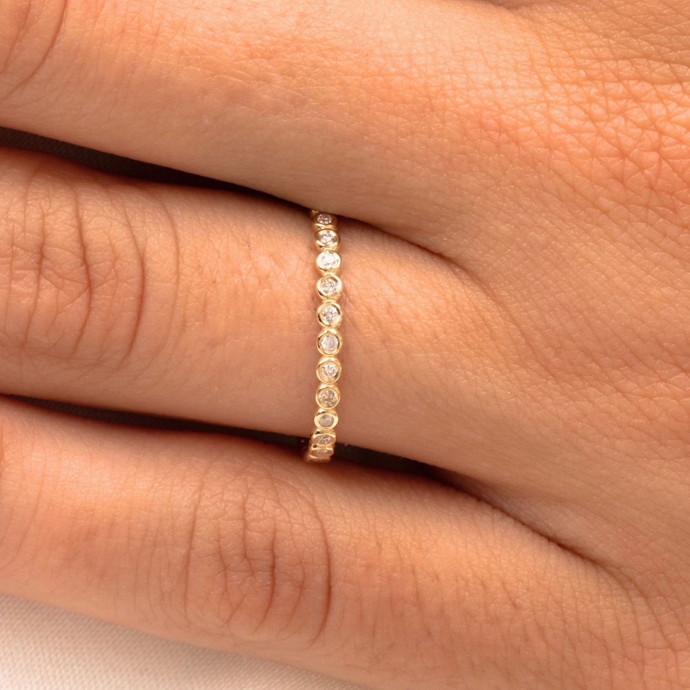 Huma GoldYÜZÜKLERTam Tur Altın Yüzük - 14 Ayar Altın Swarovski Taşlı Evlilik Alyansı - Günlük Hediyelik Alyans
