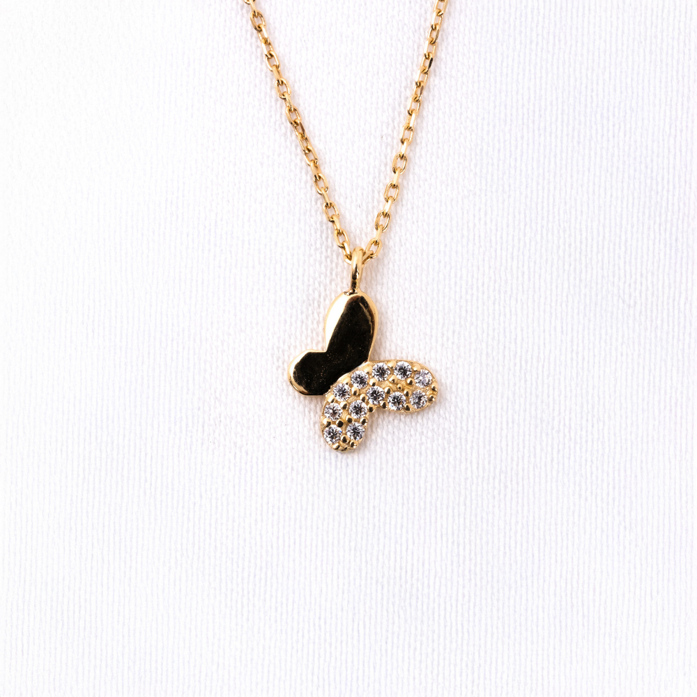 Huma GoldKOLYELERTaşlı Mini Kelebek 14 Ayar Altın Kolye