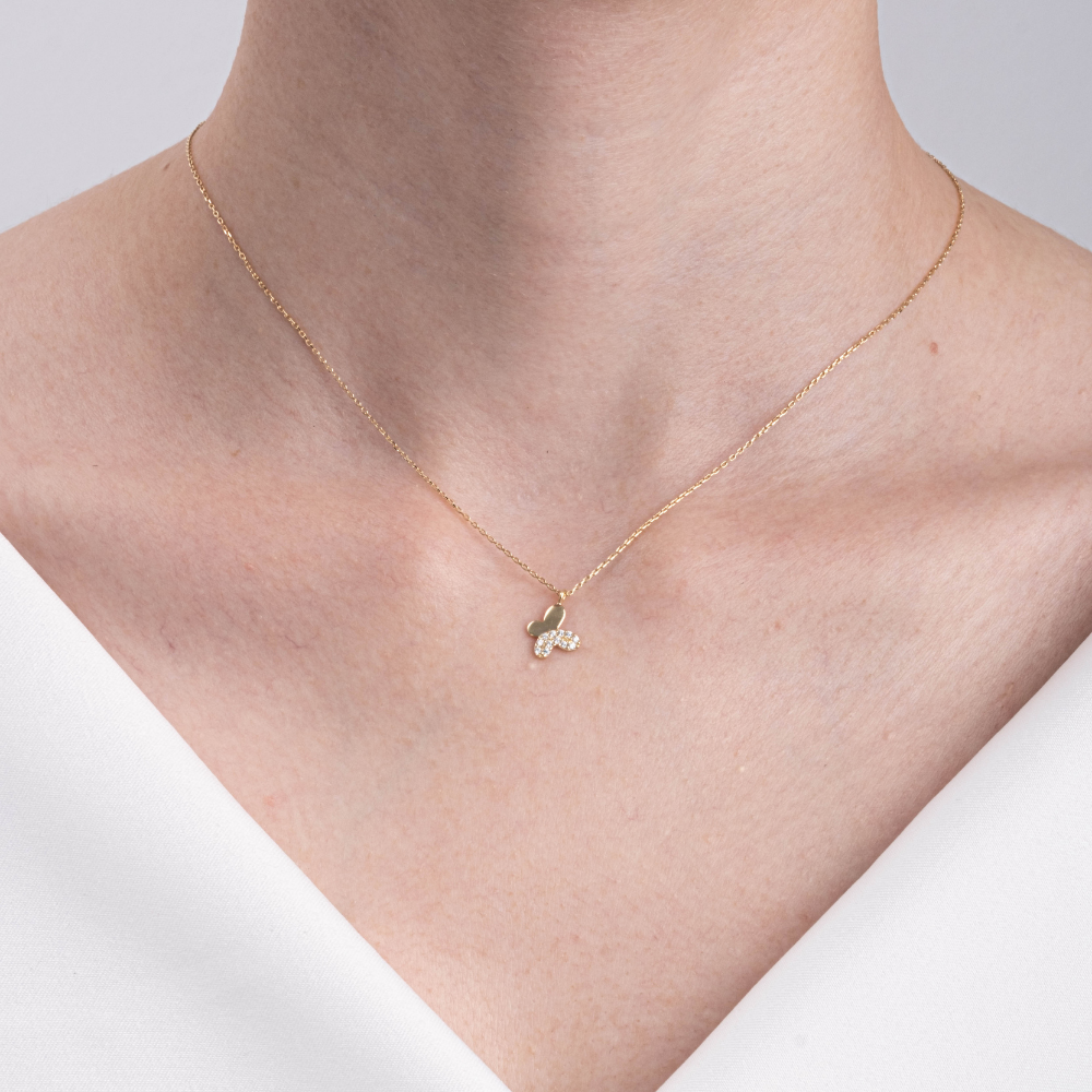 Huma GoldKOLYELERTaşlı Mini Kelebek 14 Ayar Altın Kolye