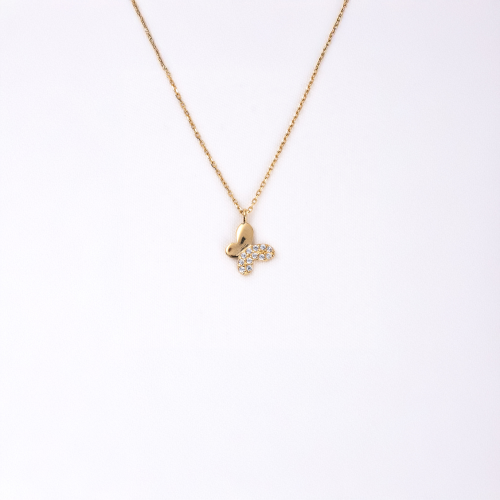 Huma GoldKOLYELERTaşlı Mini Kelebek 14 Ayar Altın Kolye