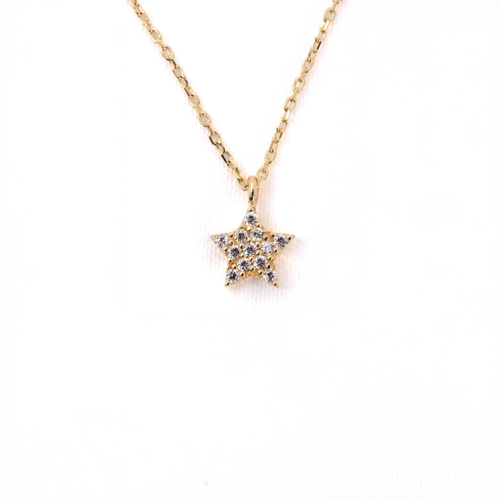 Huma GoldKOLYELERTaşlı Mini Yıldız 14 Ayar Altın Kolye