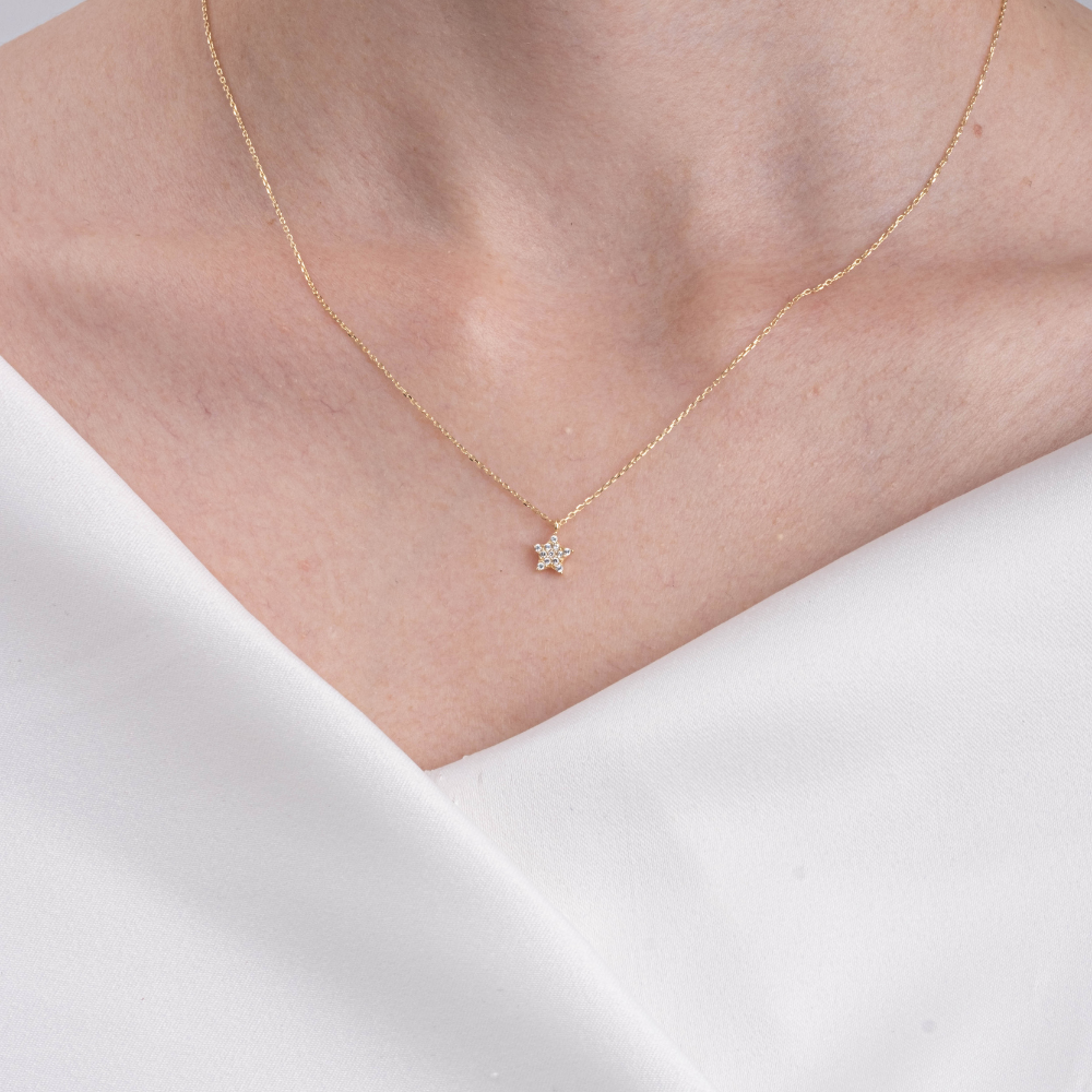 Huma GoldKOLYELERTaşlı Mini Yıldız 14 Ayar Altın Kolye