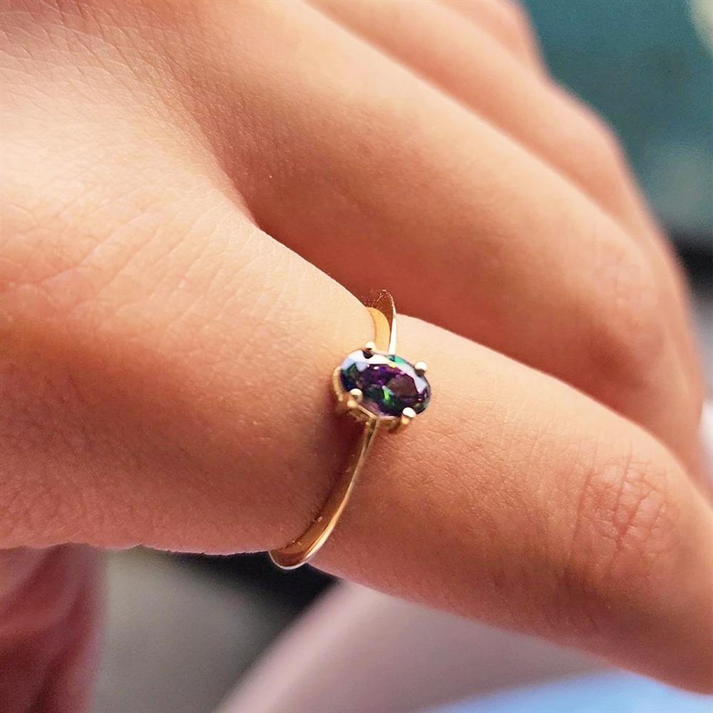 FasekGoldYÜZÜKLERTektaş Altın Yüzük - 14 Ayar Altın 0.90 Karat Oval Mistik Topaz Taşlı Yüzük - Tek Taş Altın Yüzük